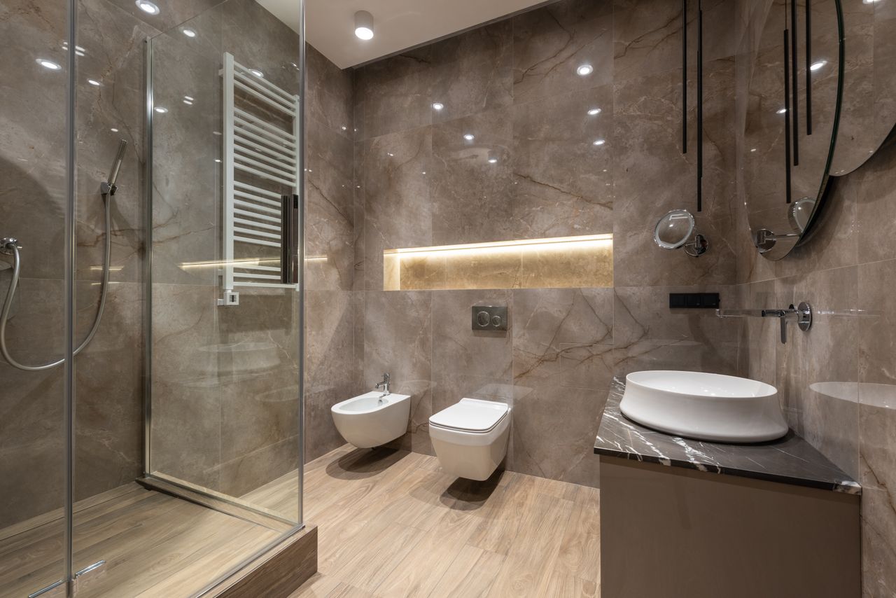 Glass shower cubicle for an existing bathroom renovation