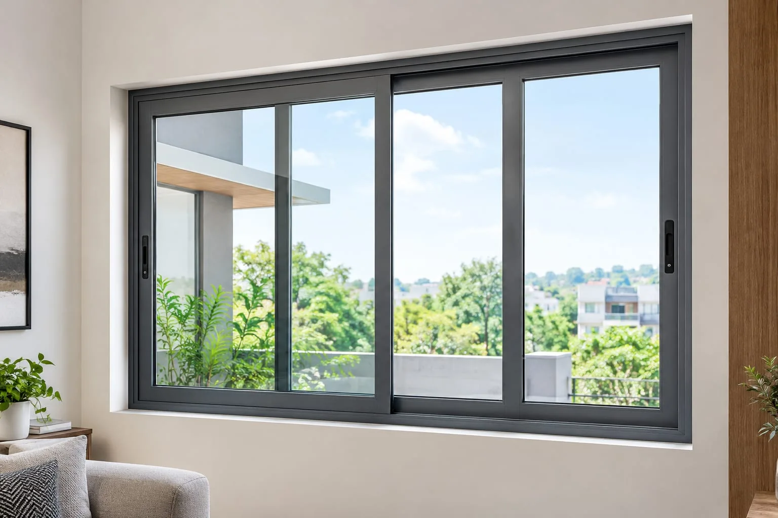 Windows / Sliding Windows: A window with two or more shutters that slide horizontally along a track. It saves space, is easy to operate, and is suitable for bedrooms, living rooms, balconies, and large openings.